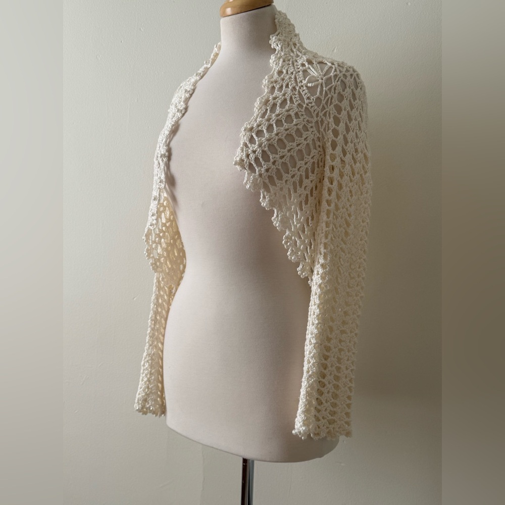 KOPA White Crochet Bell Sleeve Boulet Bridal Cardigan | Boho Cottagecore - Picture 3 of 7